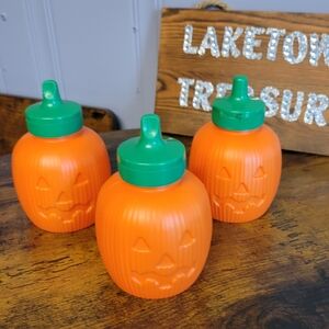 🛒🛍️💥Vintage lot of 3 pumpkin blow mold pumpkin juice bottles